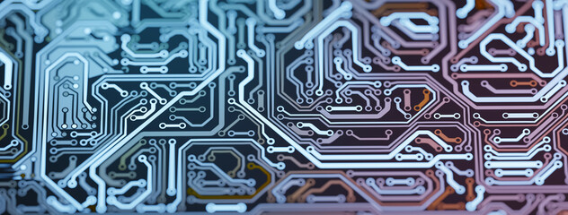 Digital electronic circuit. Close-up view. 3D rendered illustration.