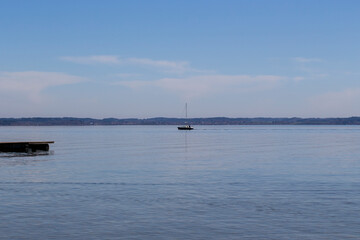 travel germany and bavaria, view at mountains above the Chiemsee, Bavaria, Germany