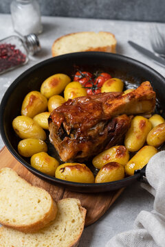 Roasted pork shank with potatoes homemade lunch  meat recipe