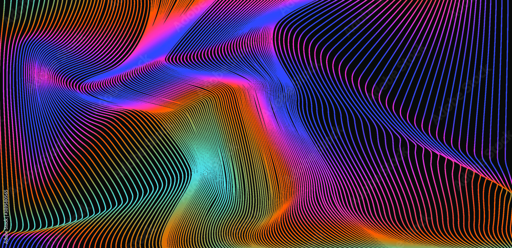 Poster Glitchy and distorted surface of lines. Abstract technology background.