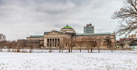 Jackson Park of Chicago and Museum of Science and Industry view in winter