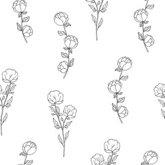 Seamless pattern with flower branches. Floral texture for wedding invitations. Vector isolated spring flourish background for textile.