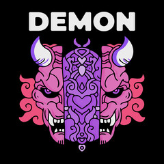 Devil head illustration for poster, sticker, or apparel merchandise.With tribal and hipster style.