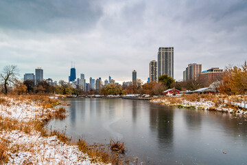 Chicago City skyline view from Lincoln Park