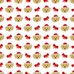 Seamless pattern with cute cartoon Labrador. Christmas pattern. Vector illustration.	