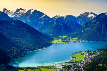 landscape at the achensee lake in austria