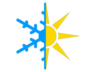 Schnee und Sonne Vektor Zeichen isoliert auf weißen Hintergrund