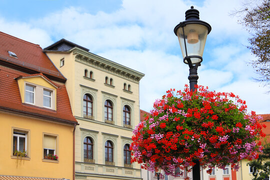 Beautiful floral decorations on Marketplace in Naumburg, Saxony-Anhalt, Germany