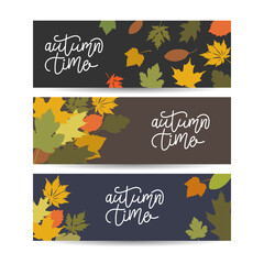 Obraz na płótnie Canvas Three autumn banners with colorful leaves Vector