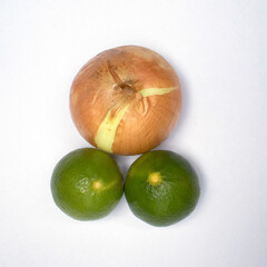 onion and lime  on a isolated white