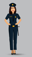 Woman Police officer avatar illustration, police woman character design with standing position. Vector illustration Isolated on white background.