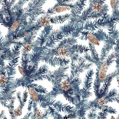Merry Christmas and New Year watercolor hand painted seamless pattern