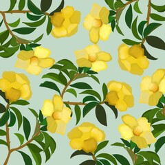 illustration with flowers in a blue background.