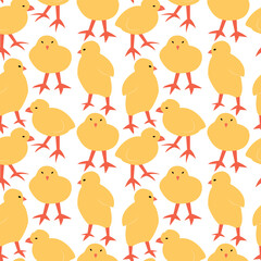 Seamless pattern with cute cartoon chicks. Animal print.