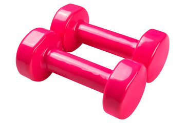 pair of pink dumbbells, on white background, diagonal arrangement