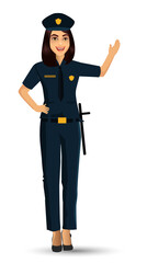 Woman Police officer avatar illustration, police woman character design with standing position. Vector illustration Isolated on white background.