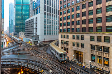 The loop long circuit of elevated rail that forms the hub of the Chicago "L" system in Chicago, Illinois.