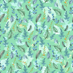 Winter florals leaves and branches seamless pattern.