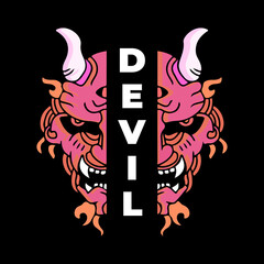 Devil head illustration for poster, sticker, or apparel merchandise.With tribal and hipster style.