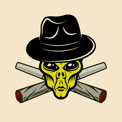 Alien head in hat and two weed joints vector