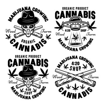 Marijuana growing set of four black vector emblems