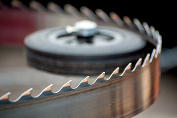Band saw blade close up macro shot .