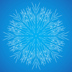 isolated, sketch white snowflake on blue background