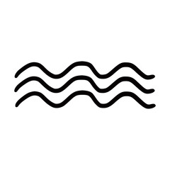 Hand drawn vector isolated  waves pictogram. Black outline illustration of water element. Witchcraft aesthetic tools.