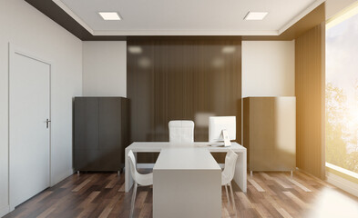 Elegant office interior. Mixed media. 3D rendering.