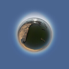 Drone 360 sphere view of Alasfar Lake (Yellow Lake) near Al Hasa in Eastern Saudi Arabia
