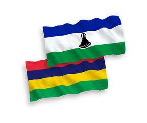 Flags of Lesotho and Republic of Mauritius on a white background