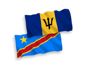 Flags of Barbados and Democratic Republic of the Congo on a white background