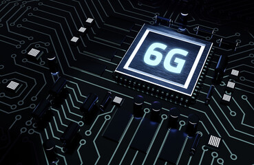 Microchip.The concept of 6G network, high-speed mobile Internet, new generation networks. Business, modern technology, internet and networking concept.