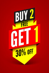 Buy 2, free get 1 sale banner. Vector illustration.