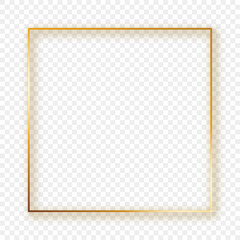 Gold glowing square frame with shadow