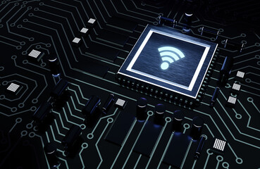 Business, Technology, Internet and network concept. Free WiFi network signal. Microchip