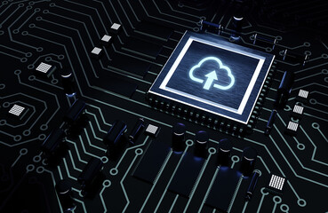Cloud computing concept. Business, technology, internet and networking concept. Microchip