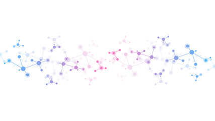 Abstract background of molecular structures. Molecules or DNA strand, genetic engineering, neural network, innovation technology, scientific research. Technological, science and medicine concept.