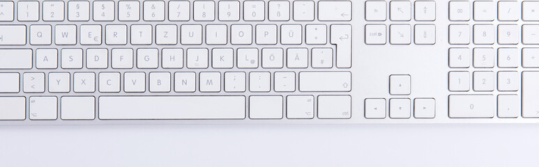 new modern computer keyboard isolated on white background, close view . High quality photo