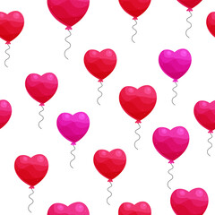 Plakat Heart shaped balloons cartoon vector seamless pattern. Red and pink hearts illustrations. Cute love and romance symbols wrapping paper design. Saint Valentines day wallpaper, textile print