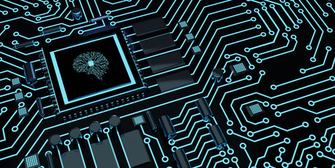 Artificial intelligence (AI), machine learning and modern computer technologies concepts. Business, Technology, Internet and network concept. Microchip