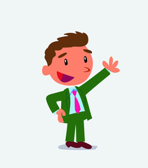  cartoon character of businessman explaining something while pointing