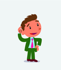 Thoughtful cartoon character of businessman scratching his head.