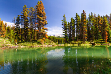 The Rocky Mountains. Beautiful Canadian Landscape. The view of lovely  Moose Lake  in Jasper National Park, Alberta, Canada, North  America 