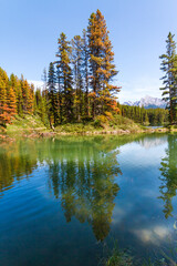 Obraz premium The Rocky Mountains. Beautiful Canadian Landscape. The view of lovely Moose Lake in Jasper National Park, Alberta, Canada, North America 