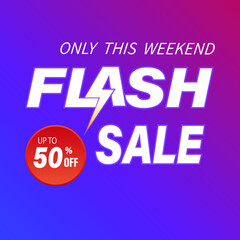 Flash Sale Banner. Up to 50% discount.Limited time offer.Purple-blue gradient background. Vector illustrations.