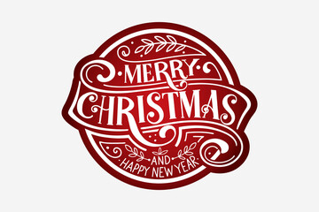 Merry Christmas and Happy New Year Vintage background with typography. Drawn by hands. Vector image.