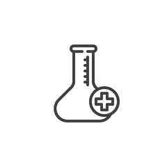 Medical test line icon. linear style sign for mobile concept and web design. Laboratory flask plus outline vector icon. Medical research symbol, logo illustration. Vector graphics