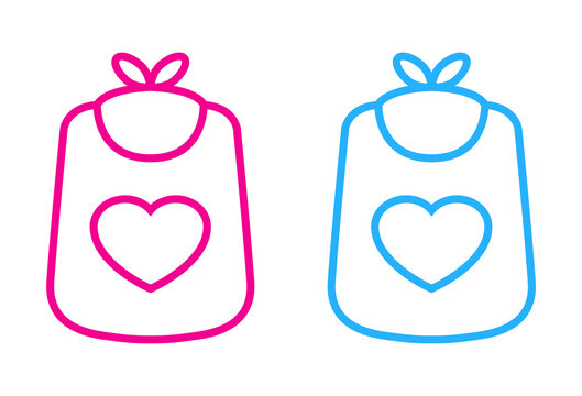 Boutique de ropa de beb&eacute;. Logotipo babero de beb&eacute; con coraz&oacute;n en l&iacute;neas de color azul y rosa