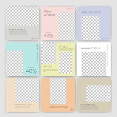 Set of editable square banner templates. Social media template fashion with soft colors. Flat vector design with photo collage. Usable for social media post , banner and internet ads.